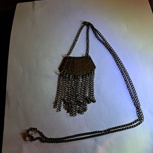 Antiqued Bronzetone Bib Necklace w/ Fringe Chains